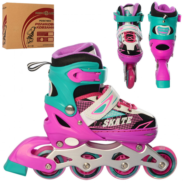 Роликовые коньки детские раздвижные Profi Roller Skates Розовые 31-34 ...