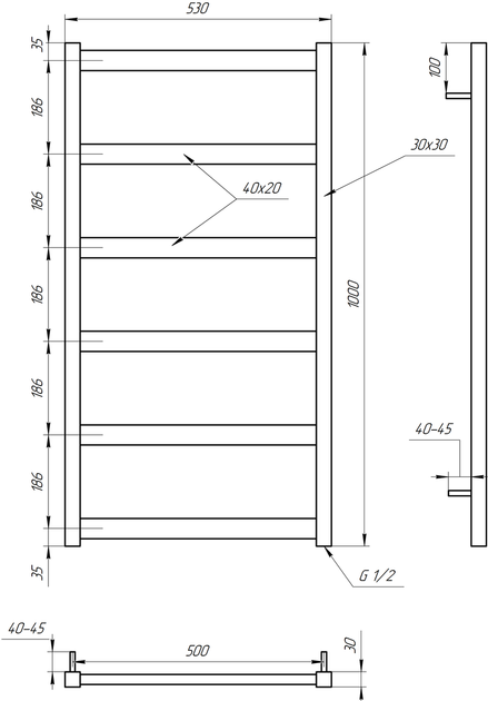 Сушилка для рушників S-Mix Minimal Gen-7-1 800х530 мм Black - зображення 3