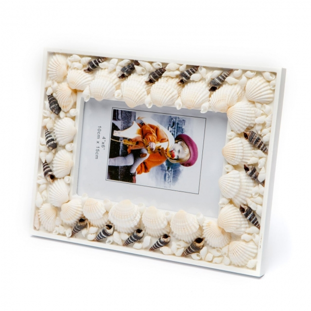 Рамка для фото из ткани и морских ракушек