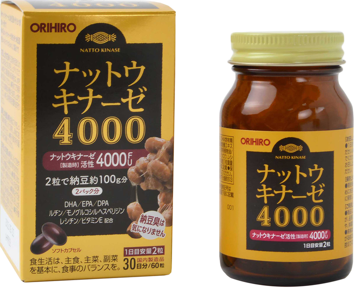 Витамины ORIHIRO Наттокиназа 4000 з Омега-3 60 таблеток (4571157259116)
