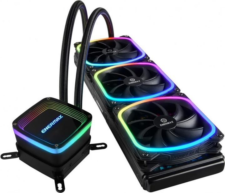 Система водяного охлаждения Enermax Aquafusion 360 (ELC-AQF360-SQA), Intel: 2066/2011-3/2011/1200/1150/1151/1155/1156/1366, AMD: AM2/AM2+/AM3/AM3+/AM4/FM1/FM2/FM2+, 394x120x27 мм, 3-pin, 4-pin - изображение 1