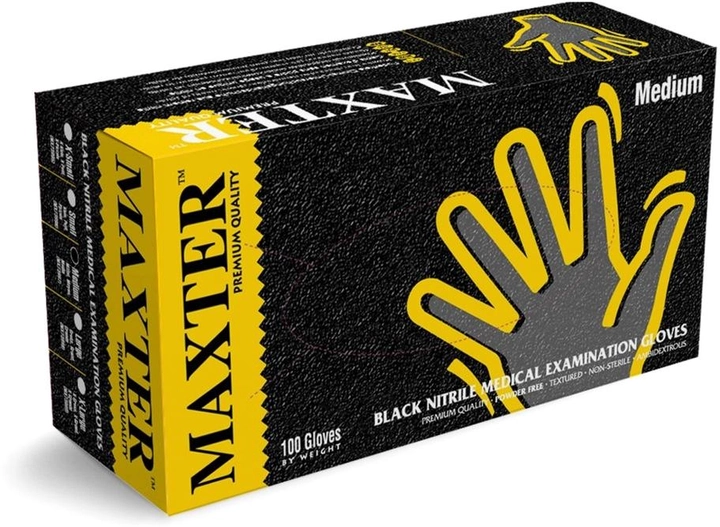 Рукавиці нітрильні одноразові нестерильні без пудри Maxter 5.0 Mil розмір XL 100 шт. — 50 пар Чорні (9555002107147) - зображення 1