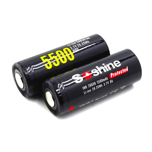 Акумулятор 26650 літій-іонний (Li-Ion) Soshine 26650P-3.7-5500 з захистом (Protected), 5500mAh, 5A, 4.2/3.6/2.8V - зображення 4