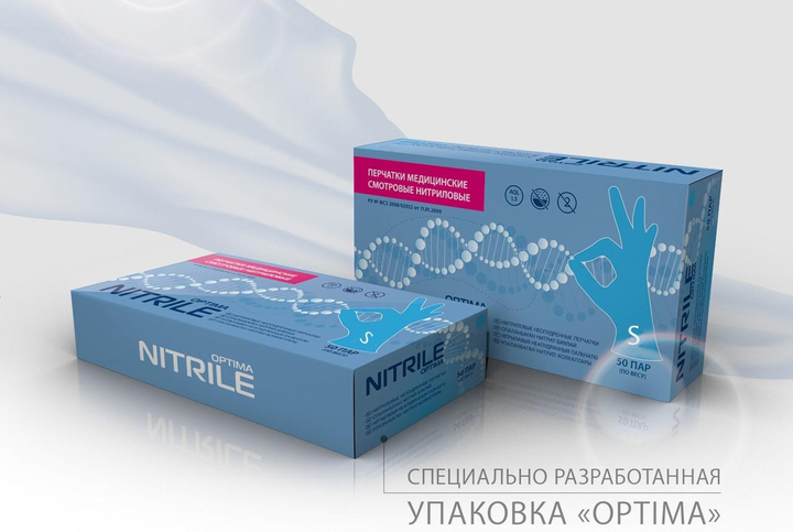 Перчатки нитриловые, голубые, S (100шт), Mediok Nitrile Optima - изображение 1