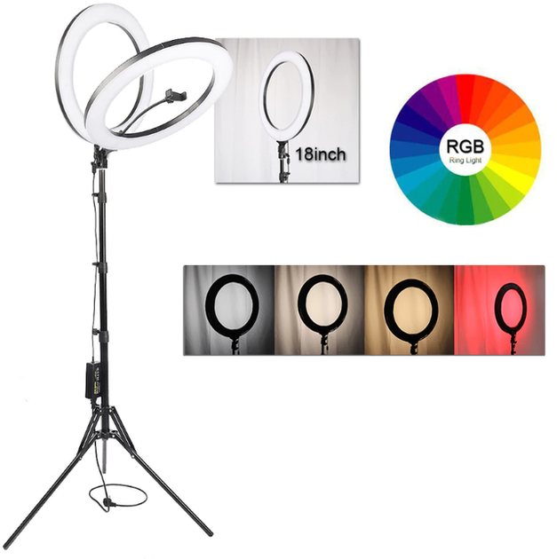 Кольцевая селфи лампа цветная 45 см 16 цветов RGB LED SOFT RING LIGHT MJ45 - изображение 4