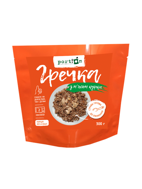 Готова їжа Portion Каша гречана з м'ясом курки (МП) - Фото 1 Готова їжа Portion Каша гречана з м'ясом курки (МП) - зображення 1