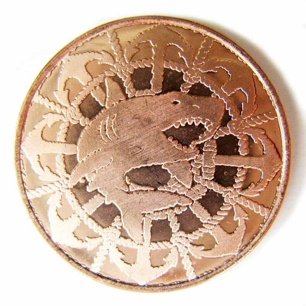 Нашивка Пиратская монета, черная, круг 9 см