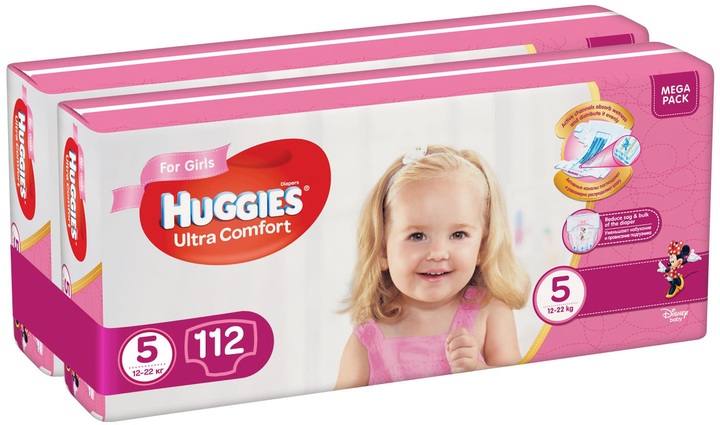 Подгузники Huggies Ultra Comfort 5 Mega для девочек 112 шт (56x2 ...