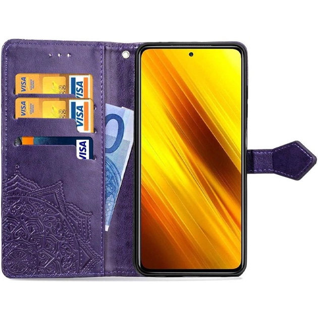 Кожаный чехол (книжка) Epik Art Case с визитницей для Xiaomi Poco M3 Фиолетовый - изображение 2