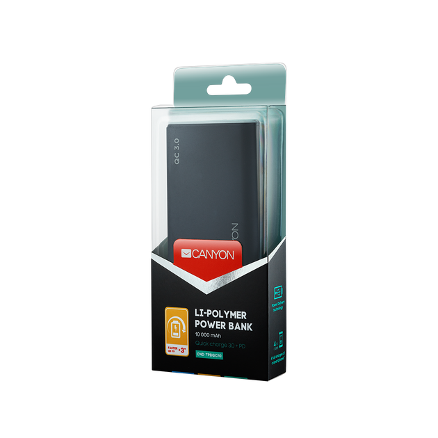 Універсальна мобільна батарея Canyon 10000mAh QC3.0 Black (CND-TPBQC10B) - зображення 4