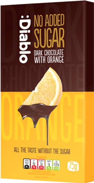 Акція на Чорний шоколад Diablo без додавання цукру з апельсином 75 г від Rozetka