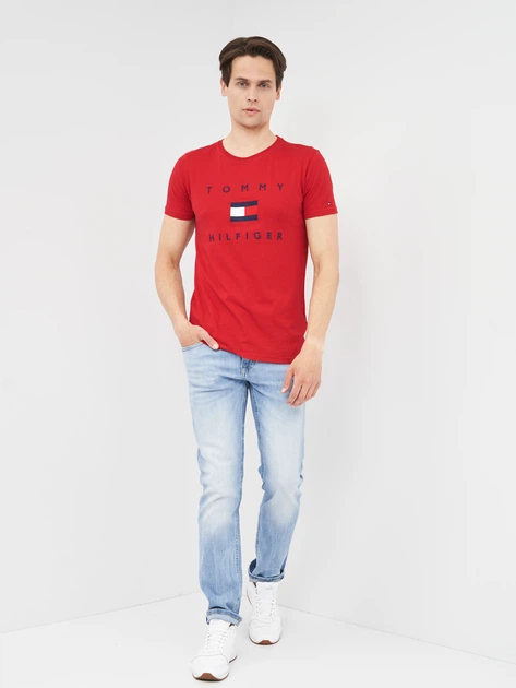 Футболка хлопковая длинная мужская Tommy Hilfiger 10641.3 XL Красная - Фото 3 Футболка хлопковая длинная мужская Tommy Hilfiger 10641.3 XL Красная - изображение 3