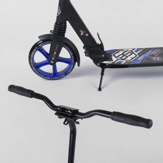 Самокат алюминиевый Best Scooter с PU колесами, 2 аммортизаторами Black/Blue (92088) - изображение 6