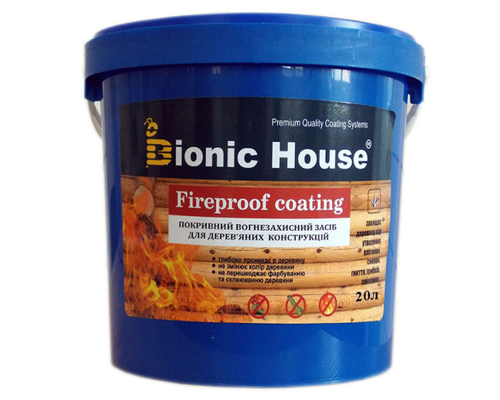 Фарба вогні-біозахисний BIONIC-HOUSE FIREPROOF COATING для деревини біла 20л - зображення 1