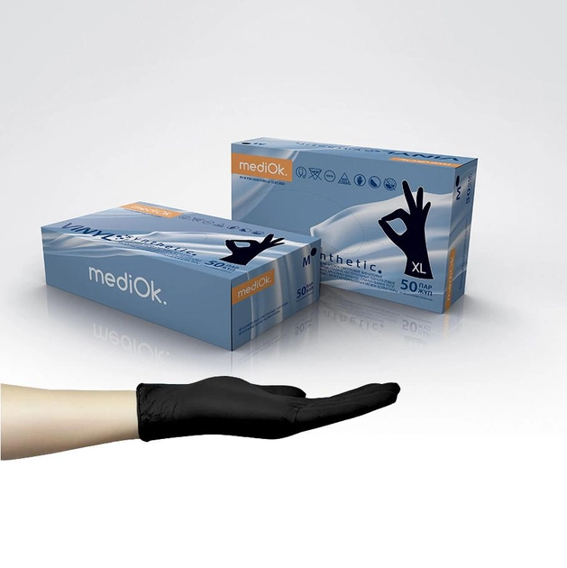 Перчатки Виниловые Неопудренные MEDIOK Черные XL (100 шт) - изображение 1