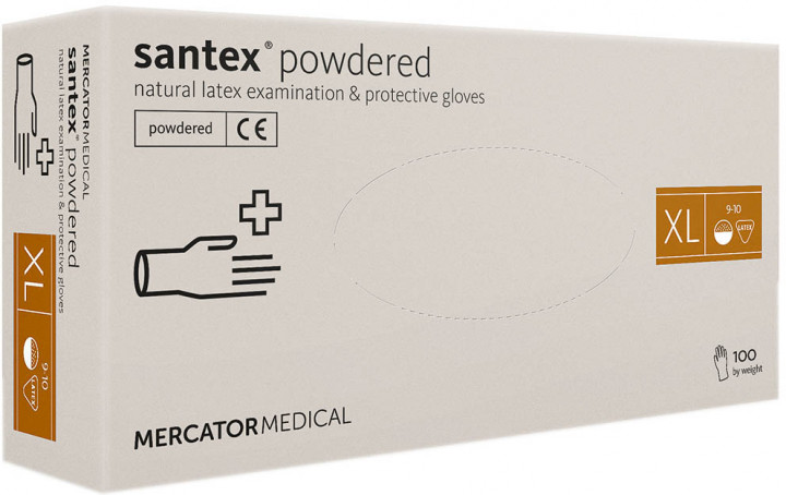 Перчатки Латексные Опудренные MERCATOR MEDICAL Белые XL (100 шт) - изображение 1