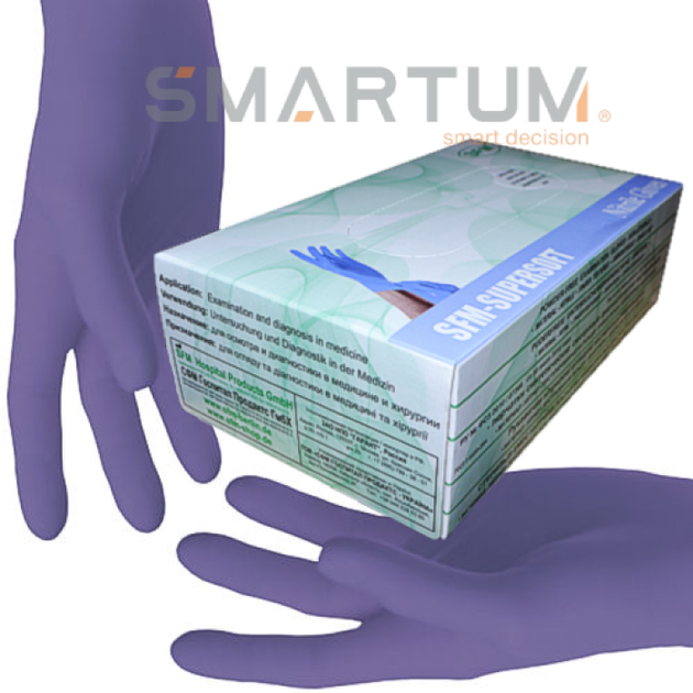 Перчатки нитриловые одноразовые нестерильные без пудры SFM 3.1 г размер L 100 шт - 50 пар Фиолетовые - изображение 1