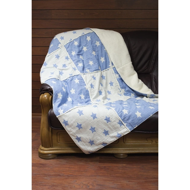 Сучасний плед микроплюш Star Patchwork throw Barine 130х170 см (pbe0030773) Блакитний - Фото 2 Сучасний плед микроплюш Star Patchwork throw Barine 130х170 см (pbe0030773) Блакитний - зображення 2