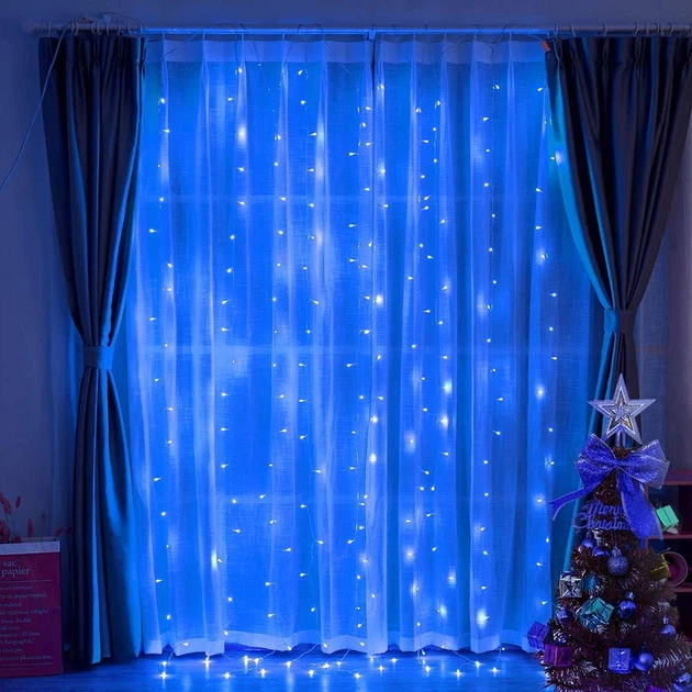 Гирлянда светодиодная LTL штора curtain "капля росы" 3*3 метра 300 led Blue c пультом - изображение 2