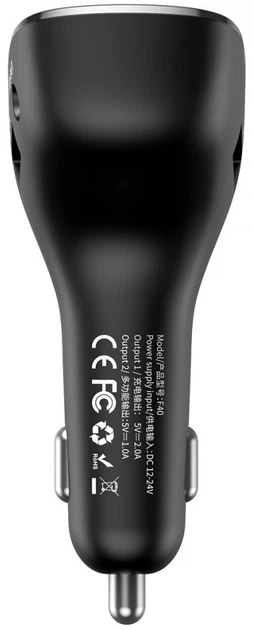 FM-трансмітер Baseus Streamer F40 з функцією Bluetooth FM Launcher 15W на порти 2хUSB Чорний (10462) - изображение 3