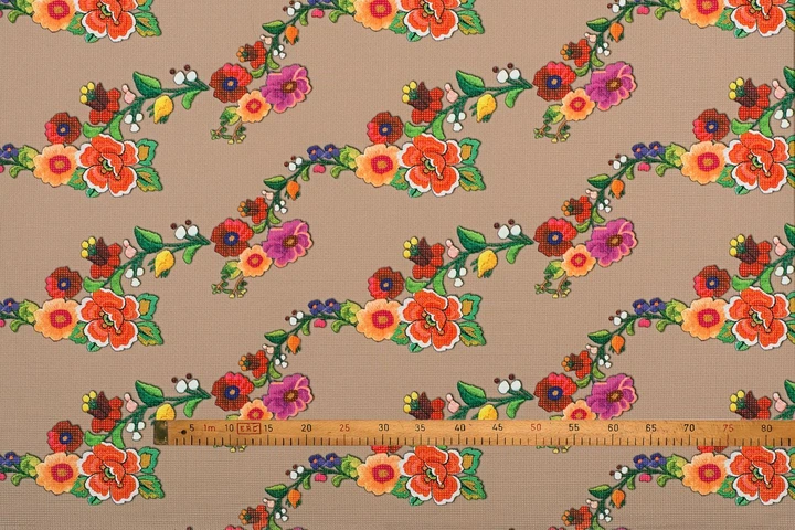 Ткань Жаккард "Вафельный" цветы темный беж пог. м. (7953) - изображение 3