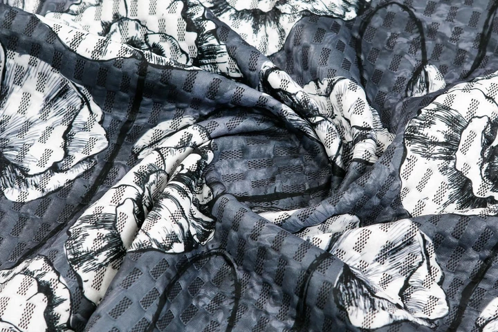 Ткань Жаккард трикотаж "Серена" цветы синий пог. м. (10677) - Фото 2 Ткань Жаккард трикотаж "Серена" цветы синий пог. м. (10677) - изображение 2