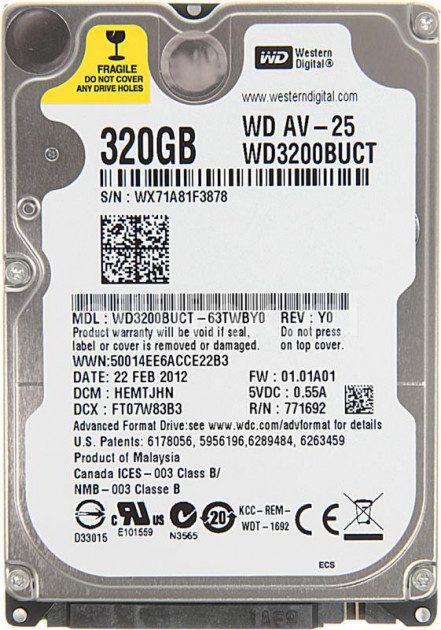 Жорсткий диск Western Digital AV-25 320GB 5400rpm 16MB WD3200BUCT 2.5 SATA II Refurbished - зображення 1