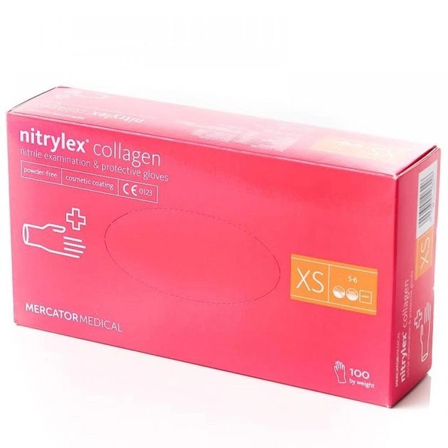 Одноразові рукавички нітрилові Nitrylex® collagen Pink XS рожевий 100 шт - зображення 1