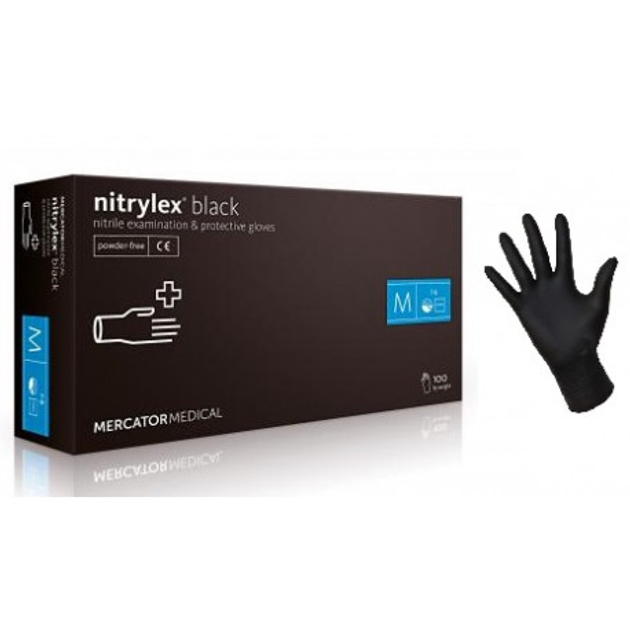 Перчатка MercatorMedical Nitrylex Black черная "м" 100 штук виниловая (133292/5419/M) - изображение 2