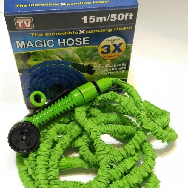 Шланг садовый поливочный X-hose 15 метров растягивающийся с распылителем (зеленый) - Фото 2 Шланг садовый поливочный X-hose 15 метров растягивающийся с распылителем (зеленый) - изображение 2