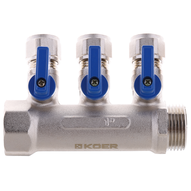 Коллектор с шаровыми кранами и фитингом Koer KR.1126-3 1”x3 ways (KR2839) - Фото 2 Коллектор с шаровыми кранами и фитингом Koer KR.1126-3 1”x3 ways (KR2839) - изображение 2