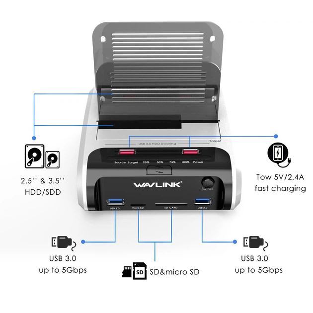 Док-станція Wavlink SATA HDD 2,5" 3,5" USB 3.0 (SV0094) - Фото 4 Док-станція Wavlink SATA HDD 2,5" 3,5" USB 3.0 (SV0094) - зображення 4