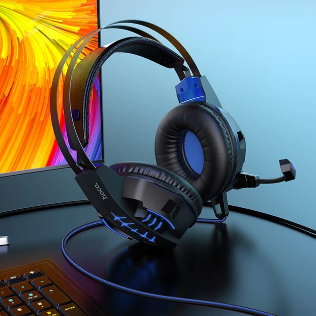Наушники игровые HOCO LED W102 30мВт Stereo Sound черно-синие - изображение 3