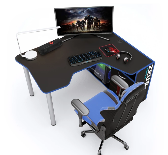 Геймерский игровой стол ZEUS IGROK-TOR черный+синий - Фото 2 Геймерский игровой стол ZEUS IGROK-TOR черный+синий - изображение 2