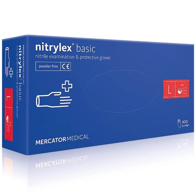 Рукавички нітрилові неопудрені блакитні, розмір L (100 шт/уп) Nitrylex BASIC - зображення 1
