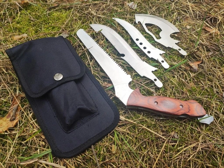 Туристический набор 4в1 / 4 лезвия: охотничий нож кинжал пила топор - изображение 1