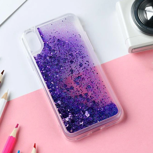 Чохол Glitter для Iphone X Бампер Рідкий блиск фіолетовий - Фото 1 Чохол Glitter для Iphone X Бампер Рідкий блиск фіолетовий - зображення 1