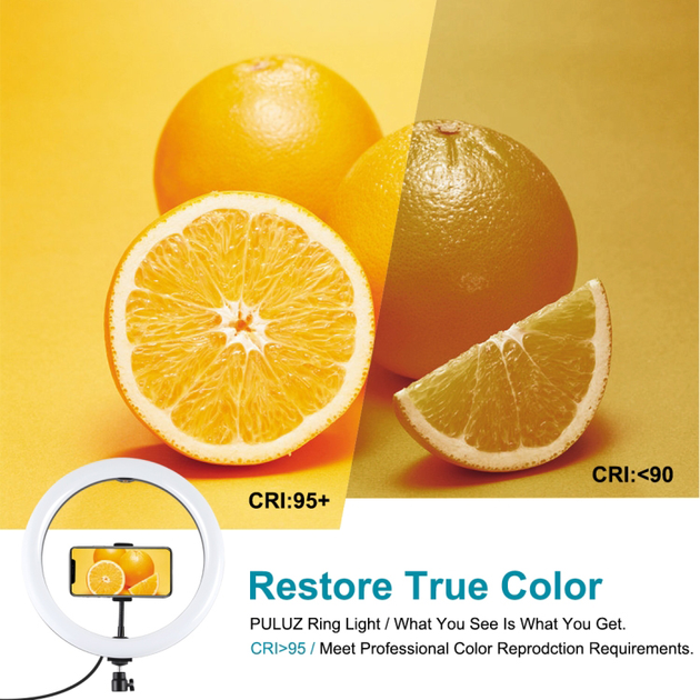 Кільцева USB LED-лампа Puluz PKT3062B 11.8" + штатив 1.65 м - зображення 8