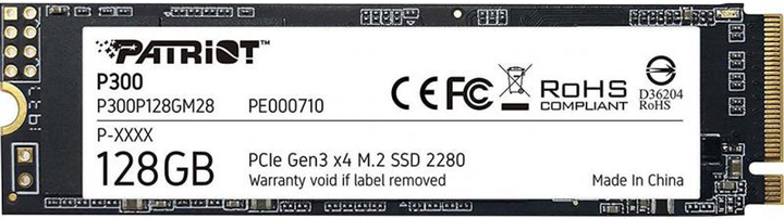 SSD диск Patriot P300 128GB M.2 2280 NVMe PCIe 3.0 x4 3D NAND TLC (P300P128GM28) - изображение 1
