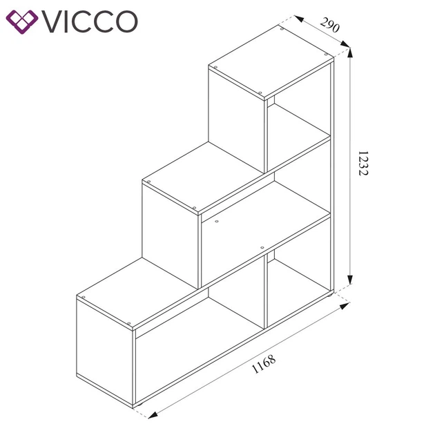 Трикутний стелаж Vicco Asym, 4 комірки, чорний - Фото 7 Трикутний стелаж Vicco Asym, 4 комірки, чорний - зображення 7