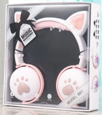 Беспроводные наушники "CAT" BK1 с кошачьими ушками и LED лапками WHITE+PINK - изображение 5