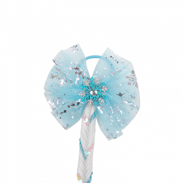 Коса Эльзы с бантом на резинке 1147-light blue голубой цвет - изображение 2