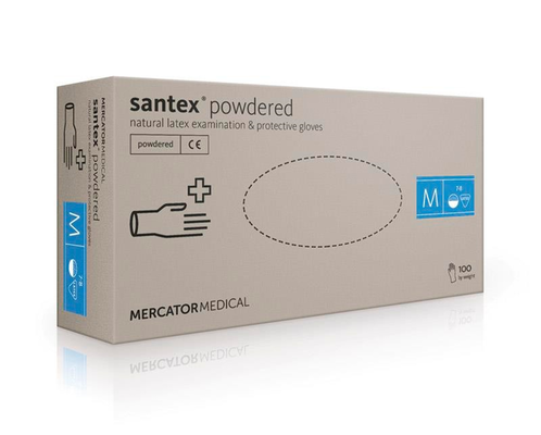 Перчатки латексные опудренные MERCATOR MEDICAL Santex Powdered белые размер M (100 шт) - изображение 1