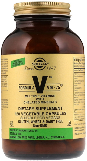 Мультивитамины и хелатные формы минералов Solgar Формула V, VM-75, 120 ...