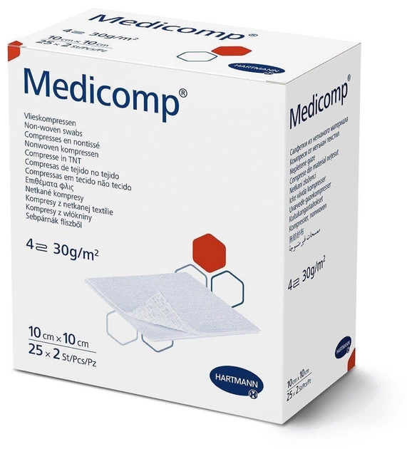 Стерильні серветки з нетканого матеріалу Medicomp 10 х 10 см 2х25шт - зображення 1