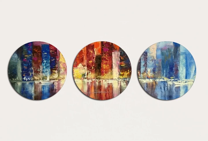 Картина из нескольких частей VITRINA Круглая 3 модуля Абстракция 40х40 ...