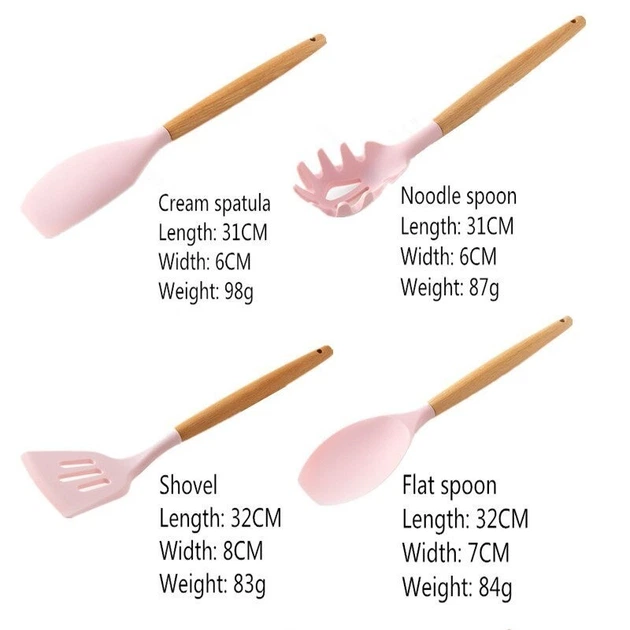 Силіконовий кухонний набір приладдя Kitchen Set 12 предметів (дерево+силікон) рожевий - зображення 8