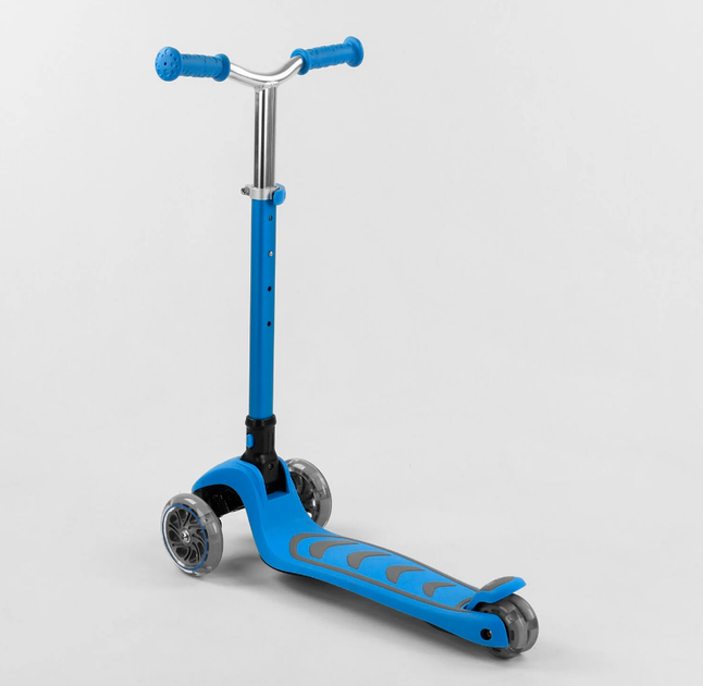 Самокат трехколесный Best Scooter складной алюминиевый руль, 4 колеса PU со светом Blue (102319) - изображение 4