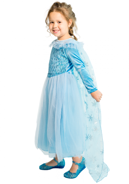 Платье Эльзы с длинными велюровыми рукавами 8 лет (128 см) 3226-light blue голубой цвет - изображение 3