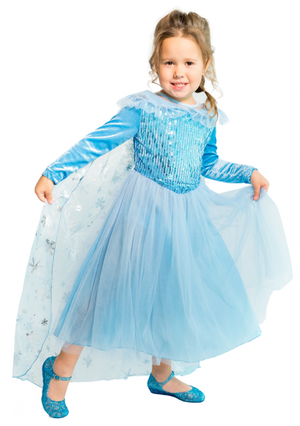 Платье Эльзы с длинными велюровыми рукавами 8 лет (128 см) 3226-light blue голубой цвет - изображение 4
